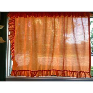 Vintage 70s curtain, pumpkin orange, sheer ruffled single panel